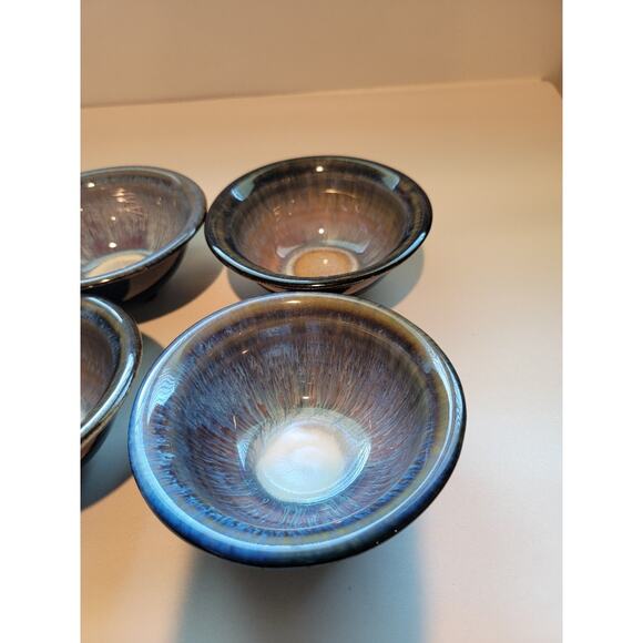 Bill Campbell Artisan Studio Drip Glaze Pottery Bowls Set of 4 Signed - Picture 5 of 10